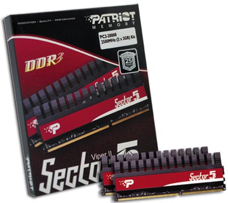 Модулите памети DDR3 Patriot Viper II Series Sector 5 Edition ще работят на честота 2500 MHz DDR3 Patriot Viper II Series Sector 5 Edition