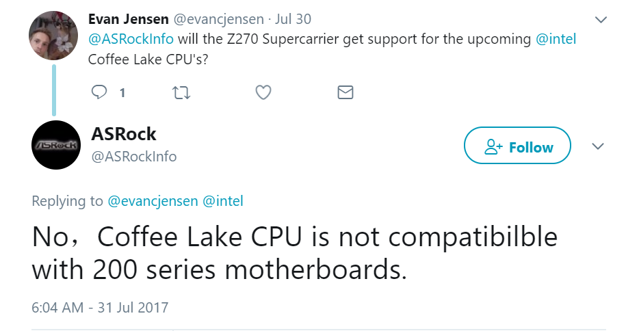 Дънните платки серия 200 няма да поддържат Intel Coffee Lake