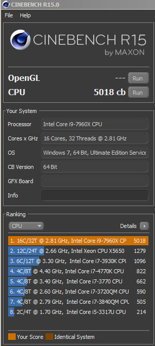 Още един Core i9-7960X преодолява границата от 5000 точки в Cinebench R15