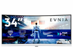 Philips Evnia 34M2C5601QA идва с ултраширок извит екран, 200 Hz, AI-подобрена Ambiglow и USB-C